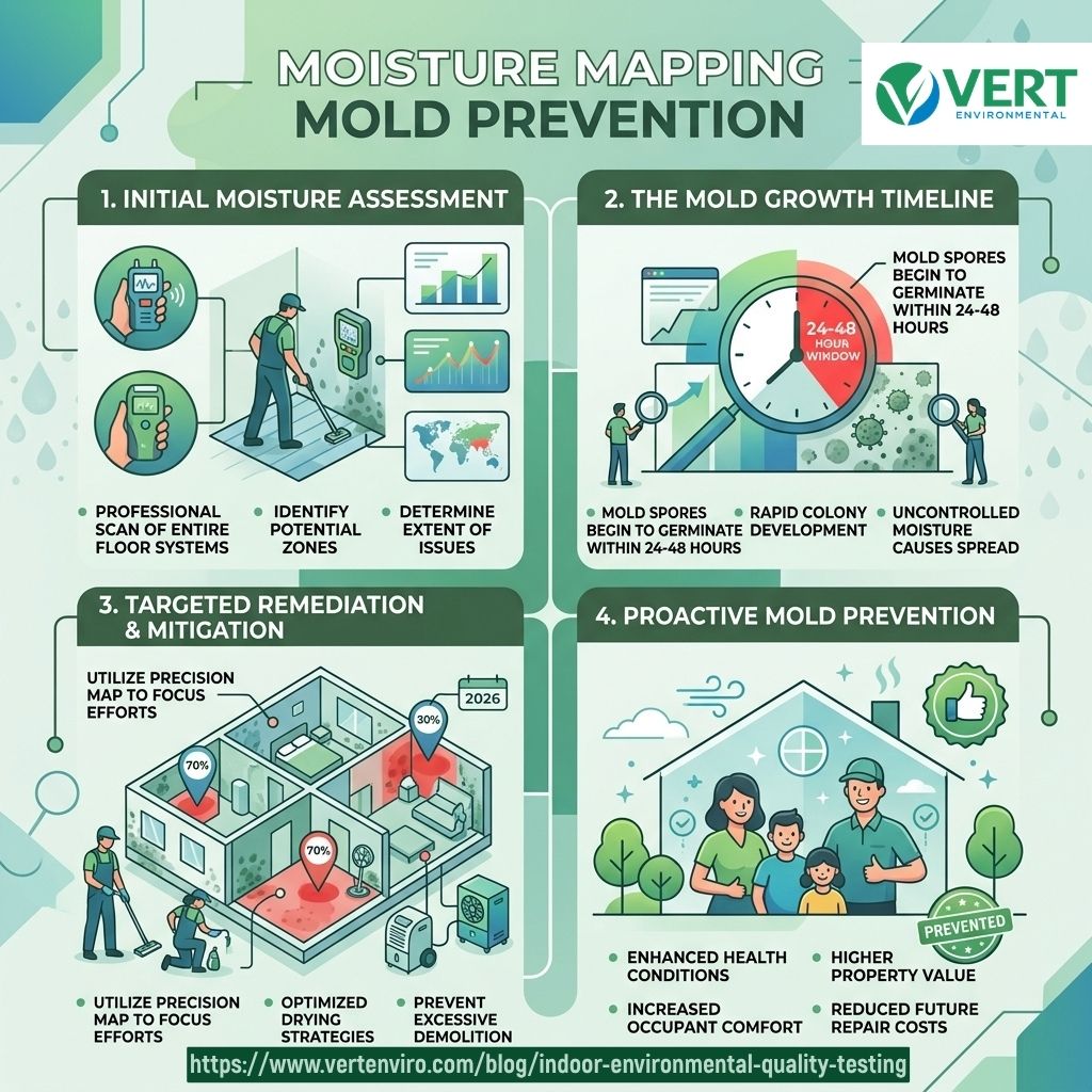 user-inserted Infographic showing the 24-48 hour mold growth window, moisture thresholds, and how moisture mapping stops mold before it