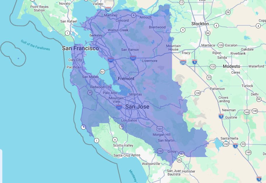bay area service area map